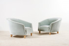paire de fauteuils italien velours bleu 1950 1960 courbe